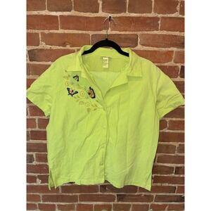 Fashion Classics Set Lime Green Embroidered Butterfly Button Down Shirt & Pants